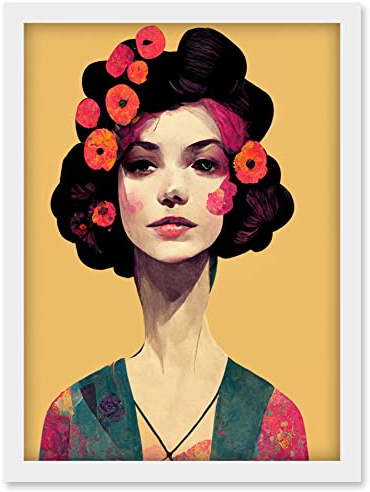 Doppelganger33 LTD Elegant Vintage Boho Portrait Floral Hair Woman Artwork Framed Wall Art Print A4