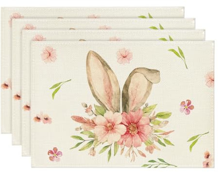 Artoid Mode Blumen Hasenohren Ostern 4er Set Platzsets, Saisonal Frühling Küche Tisch Dekoration Drinnen Urlaub Party Dekor 30x45cm
