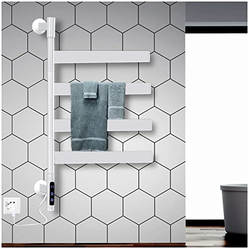ZOYI Handtuchtrockner heizkörper, 140W LCD Smart Thermostat 180°Drehung Timing 1-8 H Badheizkörper, Edelstahl 304 Einstellbar 45-70° Handtuchheizkörper, ür Küche Badezimmer Andtuchheizkörper,Weiß