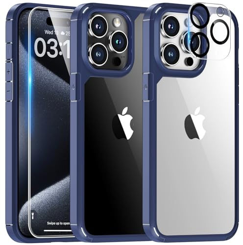 TAURI 3 in 1 Blue Case for iPhone 15 Pro Max Case, and 2X Screen Protector, [Not-Yellowing & Military Drop Defense] Shockproof Phone Case 6.7 inch