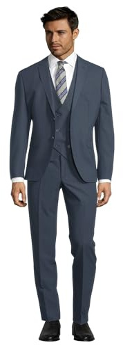Steffen Klein Herren Anzug - Dreiteiler - Slim Fit - Größe 106 - Business Anzug mit Weste - Elastischer Komfort - Graublau