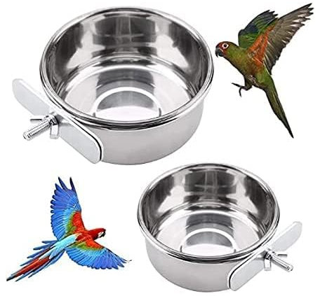 Fahibin 2pcs Bird Feeding Dish Cups Set,Animal Cage Water Food Bowl,Stainless Steel Parrot Food Water Bowl for Food Or Water