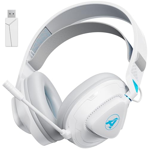 Awinnasey PH3 Wireless Gaming Headphones with Microphone for PS5, PS4, Switch, PC, Mac, Wireless Headset 2.4GHz Low Latency, Bluetooth Gaming Headset with Lossless Audio, 50H Battery, Over Ear, White