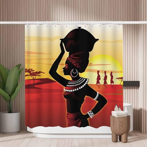 Woutay Rideau de douche en tissu hydrofuge pour femme culturelle africaine, résistant à la moisissure, polyester, taille 180 x 180 cm