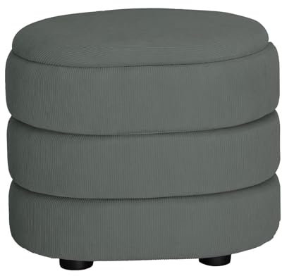 URBNLIVING Soft Velvet Ottoman Storage Pouffe Footstool Dressing Vanity Chair (Light Grey, Oval)