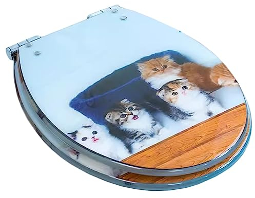 Toilet seat Cat Pattern Toilet Seat Colorful,Metal Hinges Rust, Slow-Close Design, Easy Clean and Install