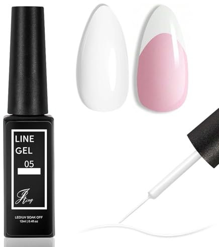 White Gel Liner Nail Art - Classic Color Nail Art Gel Liner Nail Polish - Multi Manicure Painted White French Tip Nail Design - Built-In Thin Brush for Swirl Nail Liner Draw