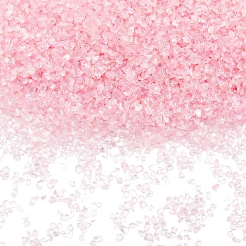 SUNNYCLUE 1 Schachtel 200 g Rosa Glasscherben Zerstoßenes Glas Großpackung Kunstharz Unregelmäßige Kristallsplitter Klare Klobige Flocken Pailletten Für Nagelkunst Basteln DIY Vasenfüller Schmuckherst