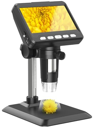 Ashfly Mikroskop, LCD Digital Mikroskop 500X 4,3-Zoll 1080P USB Mikroskop mit 8 einstellbaren LED Licht, PC-Ansicht, kompatibel mit MacOS Windows ideal für Kinder und Erwachsene