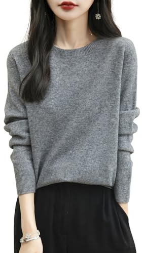 Chanyarn Maglione Girocollo da Donna in 100% Lana Merino 2025 Maglione Lavorato a Maglia Senza Cuciture a Maniche Lunghe (Grey,L)