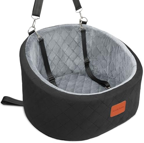 Lealchum Hunde-Autositz, bequemer Haustier-Autositz mit Sicherheitsleinen zum Anklippen, waschbares Reise-Autobett mit Rutschfester Unterseite (Black/Grey, Small)