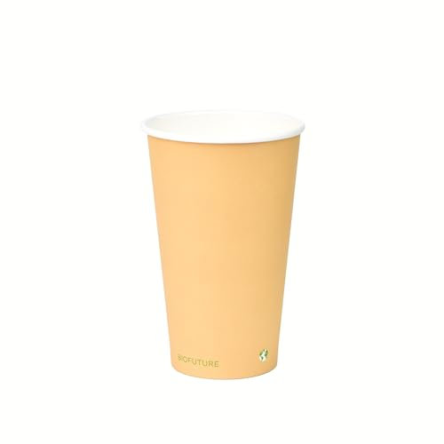 BIOFUTURE Disposable Paper Cups – 100% Compostable & Biodegradable 16 Ounce Party Cups for Weddings, Birthdays & Events, Sustainable Cold Drink Party Supplies – 50 Pack, Sand, 16oz