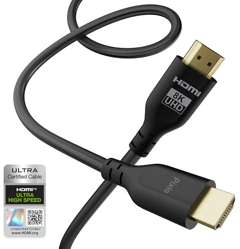 Pixio 8K HDMI 2.1 Cable Ultra Certified Ultra High Speed 6FT 8K 60Hz 4K 120Hz Nylon Braided, Gold Plated Connector, Anti-breakage, HDR10+, dtsx, eARC, HDCP, Dolby Compatible