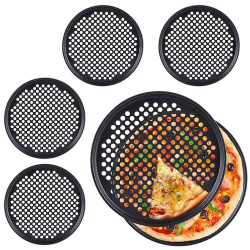 VIDETOL 6 Pack 12 Inch Non-Stick Pizza Trays with Holes, Carbon Steel Round Oven Trays for Baking