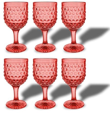 ARCA, Set 6 Calici in Vetro Colorato Cherry Blossom, Rosso, 340 ml