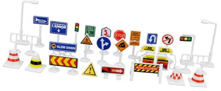 LOVIVER 28x 1:64 Échelle Rue Panneaux de Signalisation Playset, Parc Diorama Décor, Miniatures Panneaux de Signalisation Décoration, A