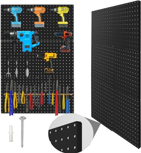 Hivio Peg Board,Black 6 Pack Metal Pegboard Panels Pegboards Wall Organizer with Bent Frame Large Heavy Duty Peg Board for Walls Home, Garage Tool Storage, Workbench, Craft Room, Kitchen