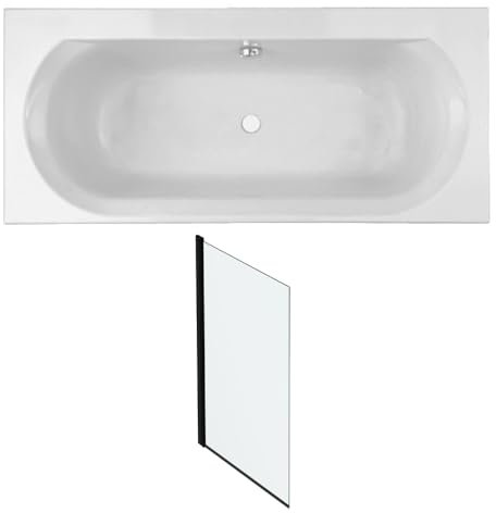 Pack baignoire droite 170 x 75 JACOB DELAFON Elise + pare bain noir mat + vidage