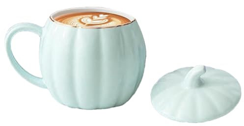 Simpatica Tazza di Zucca di Halloween Con Coperchio - Ceramica Autunnale per Caffè, Latte e Tè