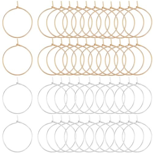 Beebeecraft 1 Box 100Pcs Earring Hoops for Jewelry Making 316 Surgical Stainless Steel Open Beading Earrings 20mm Wine Glass Charms Rings for Jewelry Making DIY Crafts (Gold, Silver)