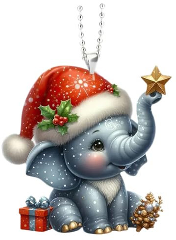 Weihnachtsbaum Anhänger Hund Dekorative Ornamente Weihnachtskatze Deko Acryl Dackel Anhänger AutoAnhänger Hund Weihnachten Ornamente Weihnachtsanhänger Weihnachtsschmuck Set (Elefant)