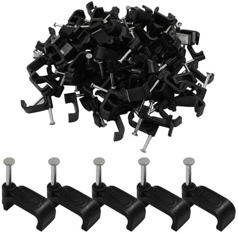 Litoexpe Flachkabel-Clips, 14 mm, schwarz, Ethernet-Kabel, Wandclips, Koaxialkabel-Clips, Lautsprecher-Draht-Clips, Kabelnägel für Cat8, Cat7, Cat6, flaches Ethernet-Kabel, 100 Stück