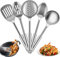 Juego de 5 utensilios de cocina de acero inoxidable con mango ergonómico, cucharas resistentes con agujero para colgar, juego de herramientas para cocinar