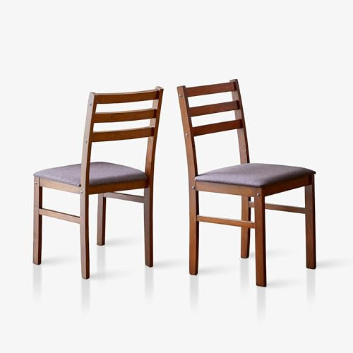 Livinia Seattle - Juego de 2 sillas modernas de estilo rústico para cocina, comedor, tapizadas, tela de madera maciza, asiento de cojín con escalera de madera (antiguo)