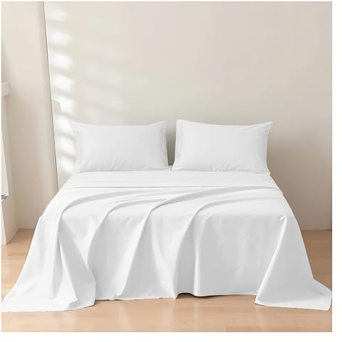 Rehan & Co Single Flat Sheet 100% Egyptian Cotton White | 300 Thread Count Hotel Quality Bedding Plain Dyed Breathable Flat Bed Sheets (180 X 255cm)