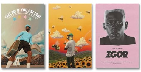 FVLYRWMQX A Set Of 3 Tyler Poster The Creator Music Singer Vintage Cover Poster Für Zimmer, Ästhetische Leinwand-Wandkunst, Schlafzimmer-Dekor Poster 08x12inch(20x30cm)-3pcs
