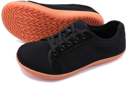 Barefoot Shoes for Women Wide Fit Outdoor Walking Lightweight and Breathable Ladies Trainers Zero Drop Sole Minimalist Running Sneakers Black Brown UK 3