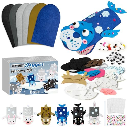 WATINC 6pcs Felt Handpuppe DIY Art Craft Set, Kunsthandwerk gefühlt Socke Puppet Spielzeug, kreative DIY machen Sie Ihre eigenen Pompoms Wiggle Googly Augen Storytelling Party Supplies (Polar Tiere A)