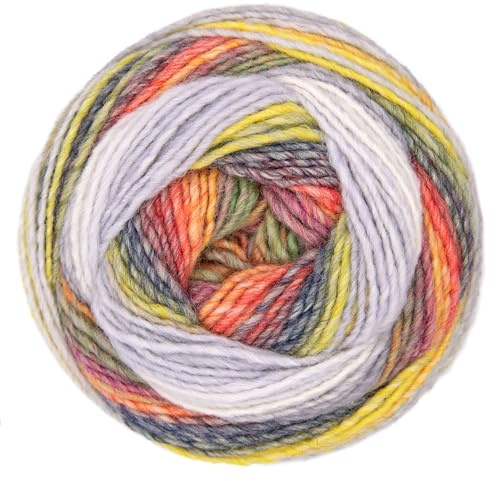 Gründl Wolle Luminosa Farbverlaufsgarn - 1 Knäuel 200 g / 440 m - 1 Knäuel = 1 Loop - weiches Strickgarn & Häkelgarn mit Schurwolle - gelb-rot-grün-blau-grau