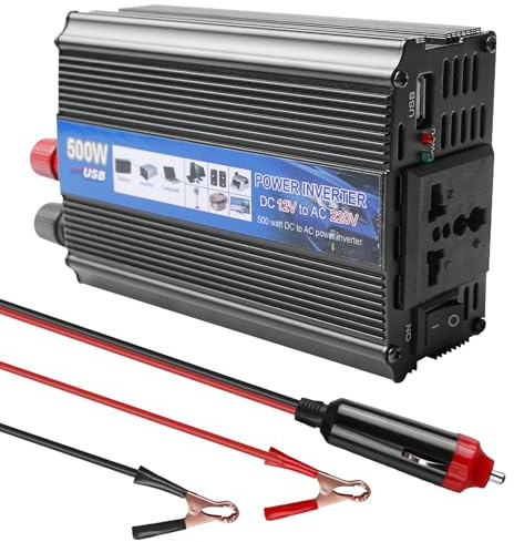 Behogan 500W Wechselrichter DC 12V auf 220V, Spannungswandler Auto Steckdose Stromwandler, Wechselrichter 12V auf 220V Spannungswandler, KFZ Zigarettenanzünder Stecker, Laden Sie Ihr Laptop, iPad