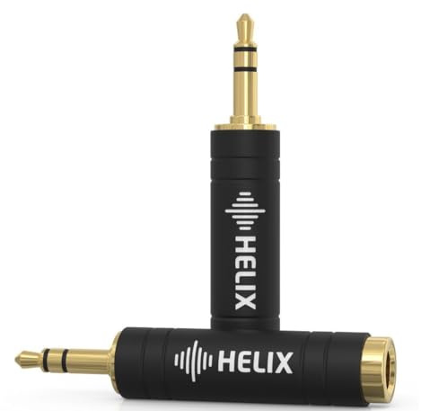 Helix Five Headphone Adapter – 6.35mm to 3.5mm Adapter - Stereo Jack Converter - Gold-Plated 1/4 to Mini Jack Adapter for Headphones, Amps, Mixers, Instruments, Audio Devices (Pack of 2)