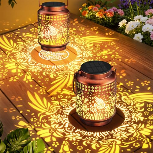 BUCASA 2 Pack Birthday Gifts for Women, Hummingbird Solar Lanterns Outdoor | Garden Ornaments Gifts for Her, Hummingbird Presents for Women Mum Grandma Table Balcony, Waterproof Hanging Garden Lights