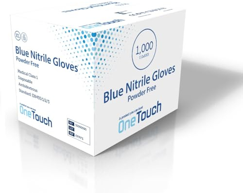 A406 Blue Nitrile Gloves Powder Free Disposable Examination Glove Latex Free, Medical Grade Food Safe Ideal for Cleaning, Mechanics, Tattoo, Hairdressing 1000 (X-Large)