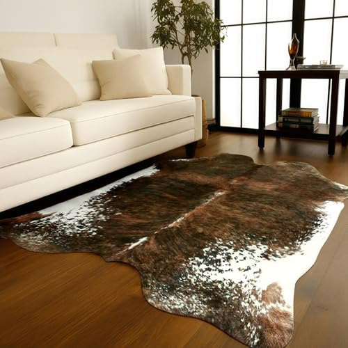 ZOETOOL Premium-Teppich aus Kunst Rindsleder, 1.9 x 2.1 m Kuhfell-Print-Teppich, weiches Kunstfell, waschbar, großes rustikales Western-Dekor für Wohnzimmer, Esszimmer