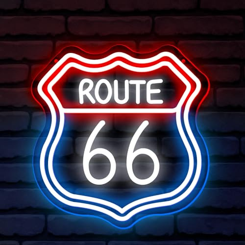 Route 66 Neonschild, LED-Lichter, Wanddekoration, USB-Schilder, verstellbare Helligkeit, Acryl-Neonlichter, geeignet für Club-Dekoration, Büro, Bars, Unterhaltungsraum, Kunst, Männerhöhle
