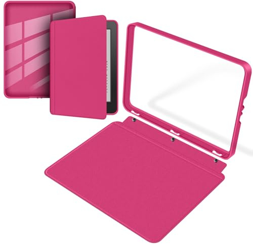 Split Folio Detachable Protective Case for 6 Kindle Paperwhite (7th Generation-2015 Release), Ultra Clear Transparent Back Cover Light Shell, Auto Sleep and Wake, Raspberry