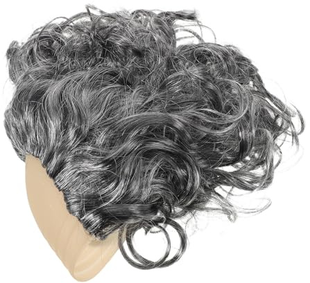 LALADEFIEE Glatzenperücke Herren Lustige Kurze Lockige Synthetische Perücke mit Grauem Haar für Cosplay Bühnencomedy Weihnachtsfeier