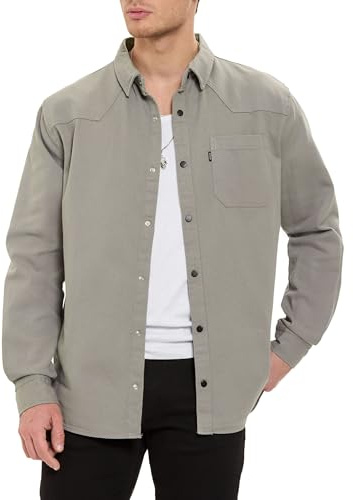 by Spruce Overshirt Langarm Hemdjacke mit Druckknöpfen & Brusttasche Lässiges Shirt für Freizeit Übergang