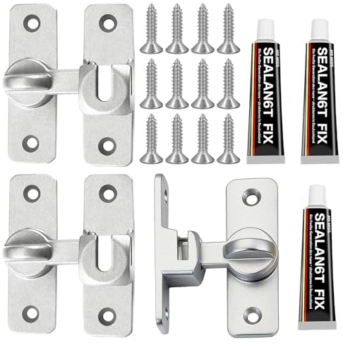 3 Packs 90/180 Degree Sliding Door Lock, Flip Sliding Barn Door Lock, Zinc Alloy Right Angle Gate Latches for barn Garden Bathroom Outdoor Garage Window Sliding Door