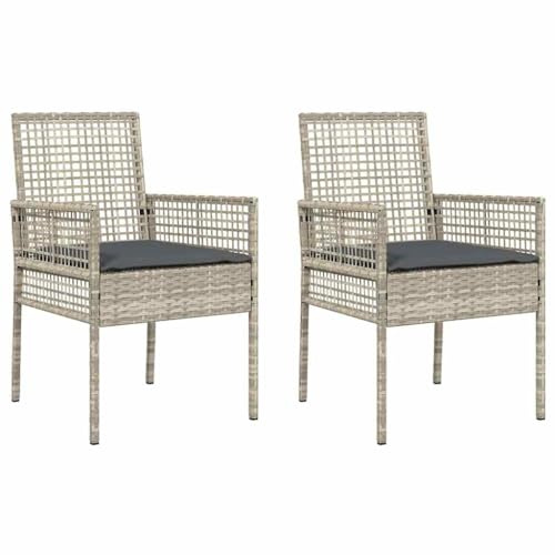 SDWEHBJ 2er Set Gartenstuhl aus Poly Rattan, Gartenmöbel mit Kissen, Outdoor Rattansessel, Garten Sessel für Terrasse, Balkon, Hellgrau 53 x 60 x 85 cm