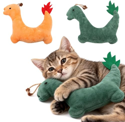 BSITSSS 2 Pezzi Giocattolo Catnip per Gatti, Piccolo Drago Fuoco Erba Gatta Giochi, Adorabile Verde e Arancione Drago Fuoco Peluche Cuscini per Pulizia dei Denti Coccolare e Giocare