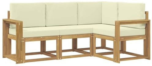 vidaXL Outdoor-Sofagarnitur mit Kissen 4 pcs Weiß und Creme, Garten, modernes Sofa für draußen, Elegante Lounge, strapazierfähige Möbel für Terrasse und Patio