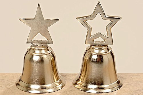 2 x Metall Glocken GILLEN goldfarben, H:11 cm, D: 6 cm, Weihnachts-Advents-Stern-Glocke-Tisch-Fenster-Regal-Schrank-Kommode-Dekoration