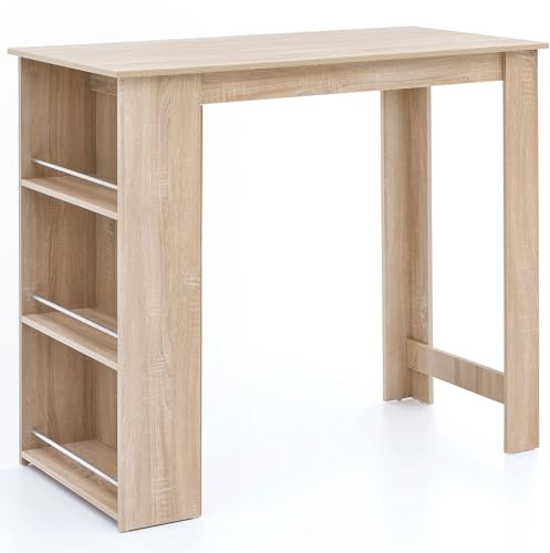 FineBuy Bartisch 120 x 60 cm Stehtisch Holz Küchenbartisch, Bartresen mit integriertem Regal, Tresentisch mit Bar, Tresen Küchen Tisch