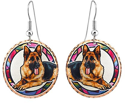 Handgefertigte Kupferohrringe für den Deutschen Schäferhund mit abgerundeten Kanten, ideal für Frauen und tolle Geschenke für Liebhaber des Deutschen Schäferhundes.