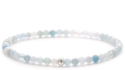 BERGERLIN Aquamarin Armband echt mit 925 Sterling Silberperle - facettierte Perlen - Größe XS